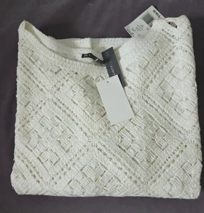 ELLIOTT LAUREN Women's White Knitted Texture 3/4 Length Sleeve Top Size S NWT - Picture 1 of 7