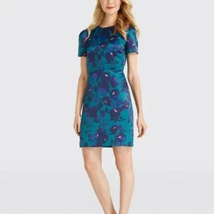 Vestido Draper James verde azulado y azul floral Aline manga corta talla 2 ¡nuevo!! - Imagen 1 de 13