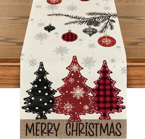Artoid Mode Red Pine Trees Merry Christmas Table Runner, Winter Xmas Holiday Kit - Picture 1 of 7