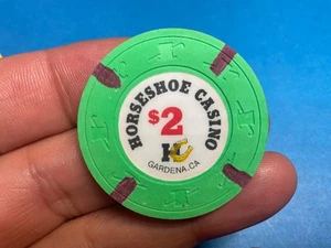 $2———-HORSESHOE CASINO——- —GARDENA CALIFORNIA CASINO CHIP-———-Z-3596 - Picture 1 of 3
