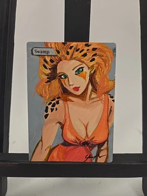 Magic MTG Swamp – Hand-Painted Alter, Anime Portrait, Signed, OOAK by BAZAYO - Image 1 of 2