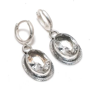 White Topaz Gemstones Handmade 925 Steling Silver Jewelry Earring Gifts For him - Picture 1 of 5
