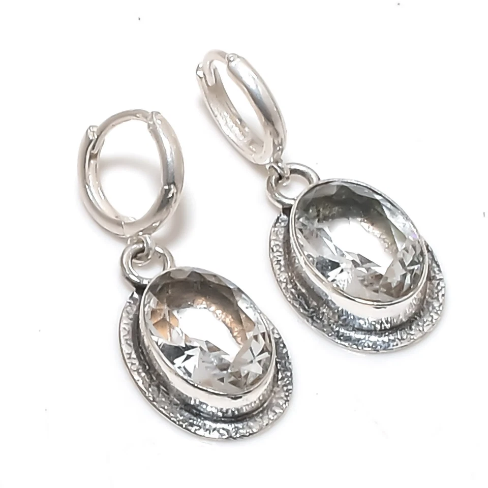 White Topaz Gemstones Handmade 925 Steling Silver Jewelry Earring Gifts For him - Image 1 of 4