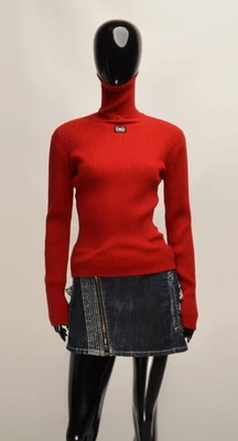 Vintage Dolce & Gabbana Wool Blend Red Rib Knit Turtleneck Jumper Sweater 30/44 - Image 1 of 4