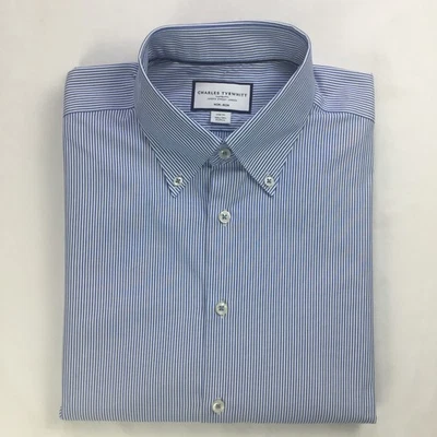 Charles Tyrwhitt Mens Shirt 16.5 - 36 Blue White Micro Stripe Slim Fit Non Iron - Image 1 of 4