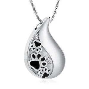 Pet Paw Print Teardrop Urn Necklace for Ashes for Dog/Cat Ashes Keepsake Memo... - Picture 1 of 7
