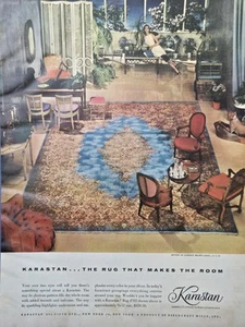 Anuncio impreso vintage de Karastan Glorious Pattern Fills the Room de Nueva York 1955 - Imagen 1 de 4