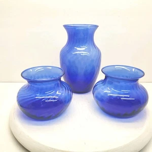 Kobaltblau Swirl Indiana Glas Vasen 3er Set eine 8" und zwei 4" - Bild 1 von 12