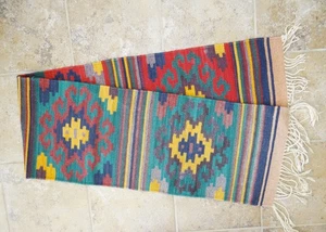 Zapotec Wool Oaxaca Mexico Hand Woven Runner  15" X 79" - Bild 1 von 5