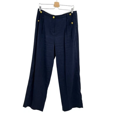 J. Crew Collection Marie Marot Wide-Leg Pant Italian Line Blend Navy Blue 12 - Image 1 of 4