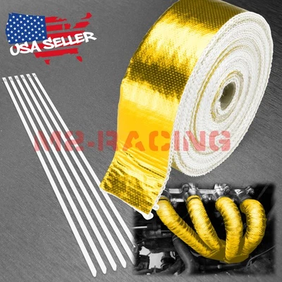 Tubo de escape dorado aislamiento térmico envoltura térmica cabezal motocicleta 2"x50' Foto 1 de 4