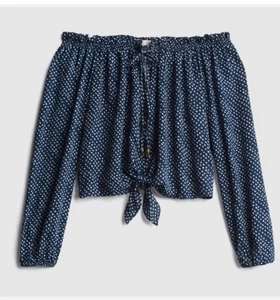 NEW Mason & Belle Women's Off Shoulder Top SMALL Polka Dot Tie Front Black White - Picture 1 of 10