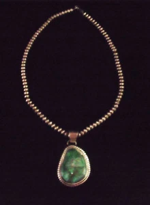 Turquoise Pendant on Sterling Beads - Navajo Handmade - Picture 1 of 6