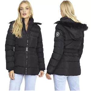 LADIES PADDED PARKA JACKET WOMEN PUFFA WARM HOOD COLLARED PUFFER WINTER FUR COAT - Picture 1 of 3