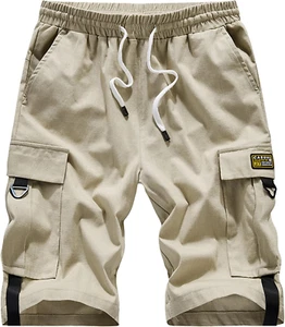 Vtuaol Men'S Cargo Shorts Elastic Waist Casual Cotton Shorts with Multi Pockets - Picture 1 of 12