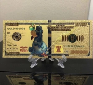 Billete de colección Eeyore Winnie The Pooh chapado en lámina de oro de 24k - Imagen 1 de 3