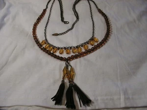 Coldwater Creek Antichizzato Color Oro, Ambra & Marrone Lucite Nappe Collana - Foto 1 di 5