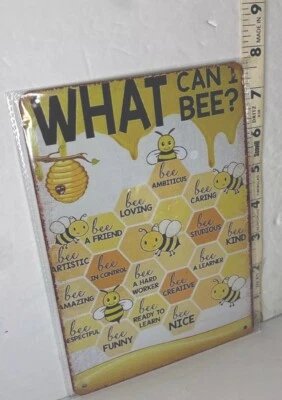 Letrero de hojalata de metal de abeja nuevo en paquete “What Can I Bee” Foto 1 de 2