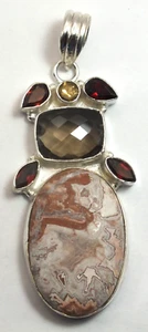 Roseta Jaspe Ahumado a Cuadros Topacio Plata de Ley Charm Colgante - LH211 - Imagen 1 de 7