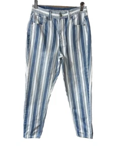 AMERICAN EAGLE Blue / White Stripe Mom Jeans High Rise 100% Cotton Size 4 - Picture 1 of 12