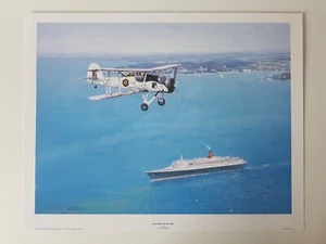 Chris Woods - Swordfish Over The QE2 - Aviation Steam Ship Art Print - Picture 1 of 2