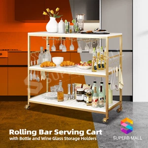 Kitchen Island Trolley Portable Bar Cart Wine Rack Drinks Glass Bottle Holder - Picture 1 of 10
