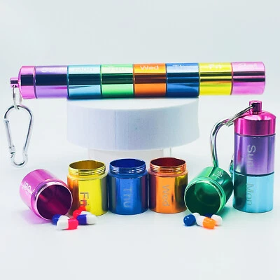 7 Days Metal Pill Box Organizer Waterproof Emergency Medicine Case With Keychain - Image 1 of 4