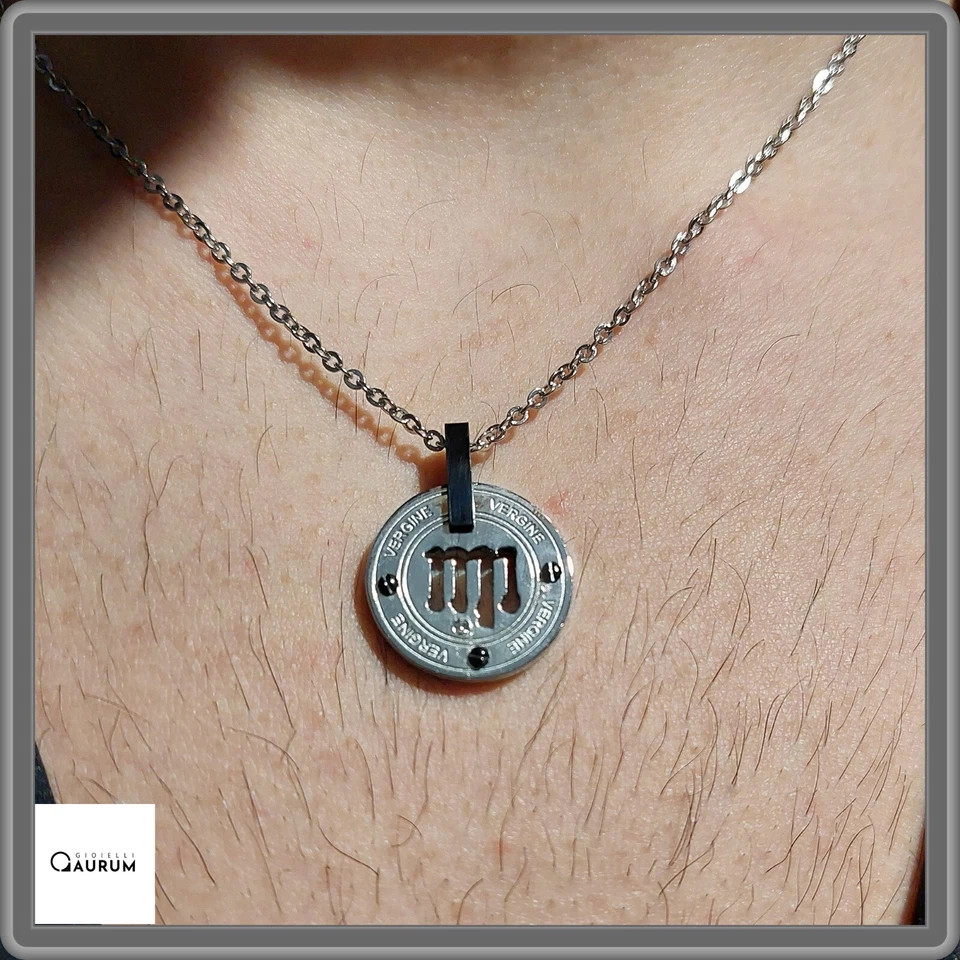 Collana uomo acciaio inox con segno zodiacale Vergine catena zodiaco da in - Immagine 1 di 4