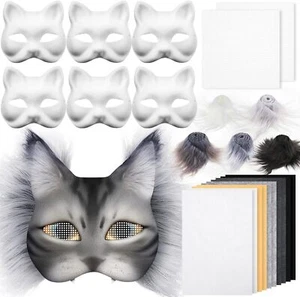DIY Therian Mask Kit Blank Cat with Felt Fabric Sheet Plush Grey Series  - Picture 1 of 6