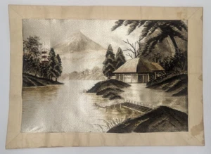 Vintage handgefertigte Mt Fuji Seide metallic 17,25"" x 12,25"" einschließlich Rand - Bild 1 von 2