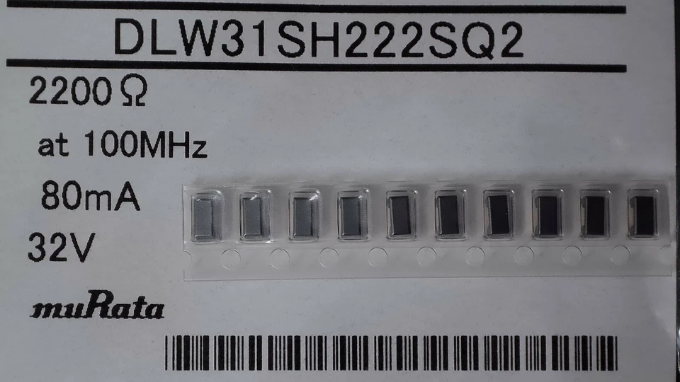 Cantidad 10 - Murata DLW31SH222SQ2 2200Ω (100MHz) 80mA 32v Modo Común Choke SMD Foto 1 de 1