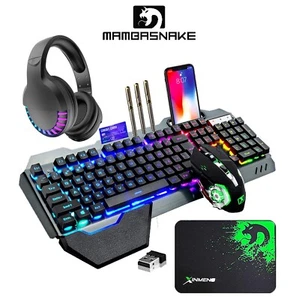Full size Wireless Gaming Keyboard Mouse and Bluetooth Headset Set RGB Light PC - Picture 1 of 22