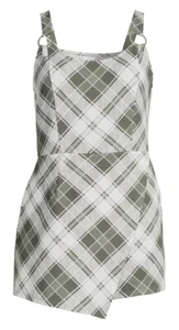 No Boundaries Junior's Sleeveless Plaid Romper White/Olive NWT XS (1) - Picture 1 of 4