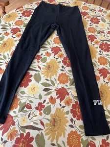 Pink by VS yoga pants black size medium logo foldover length 29” cotton blend - Picture 1 of 5