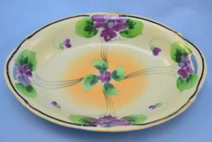 ANTIGUO T.T. JAPÓN PINTADO A MANO OVALADO SABOR PLATO FLORES MORADAS - Imagen 1 de 5