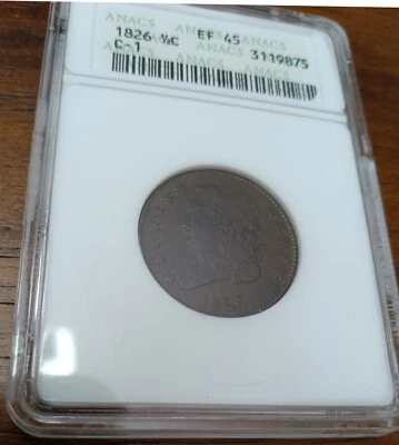 1826 Half Cent, ANACS XF45 - Image 1 of 4