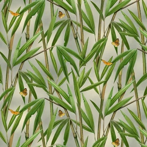 BTY Panda Bears Green Bamboo & Butterfly Cotton Fabric By The Yard 1330E - Picture 1 of 2