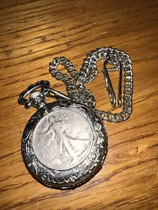 American Historic Society 1944 Silver Half Dollar Pocket Watch Walking Liberty! - Picture 1 of 10