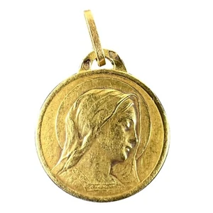 French Dropsy Virgin Mary 18K Yellow Gold Medal Charm Pendant - Picture 1 of 14
