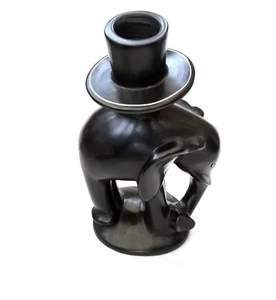 Elephant Shaped Single Chunky Candle Holder Hand-Carved Painted 10 Inches High - Picture 1 of 26