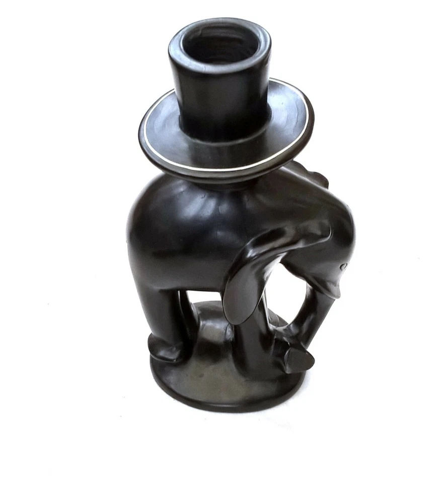 Elephant Shaped Single Chunky Candle Holder Hand-Carved Painted 10 Inches High - Image 1 of 4