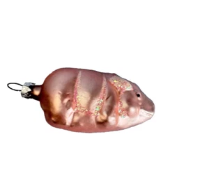 Vintage Blown Glass Pink Glittered Pig Ornament Germany 3 1/2" - Picture 1 of 8