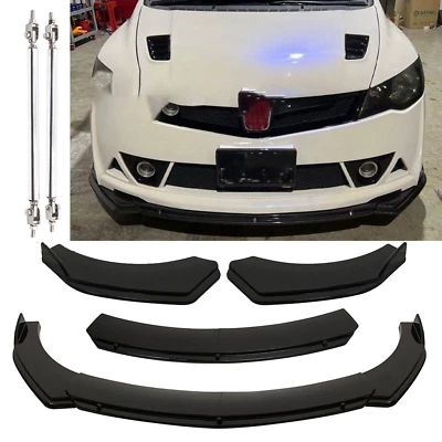 Front Bumper Lips Splitter Spoiler Body Kit +Strut Rods For Honda Civic SI/LX/EX - Image 1 of 4