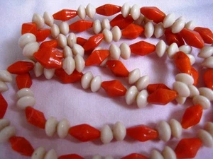 Vintage chinesische Peking facettierte Glas orange & Knochen Farbe Perlen Halskette 36" - Bild 1 von 3