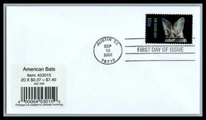 US FDC # 3661 37c American Bats USPS   2002, 9F765 - Picture 1 of 1