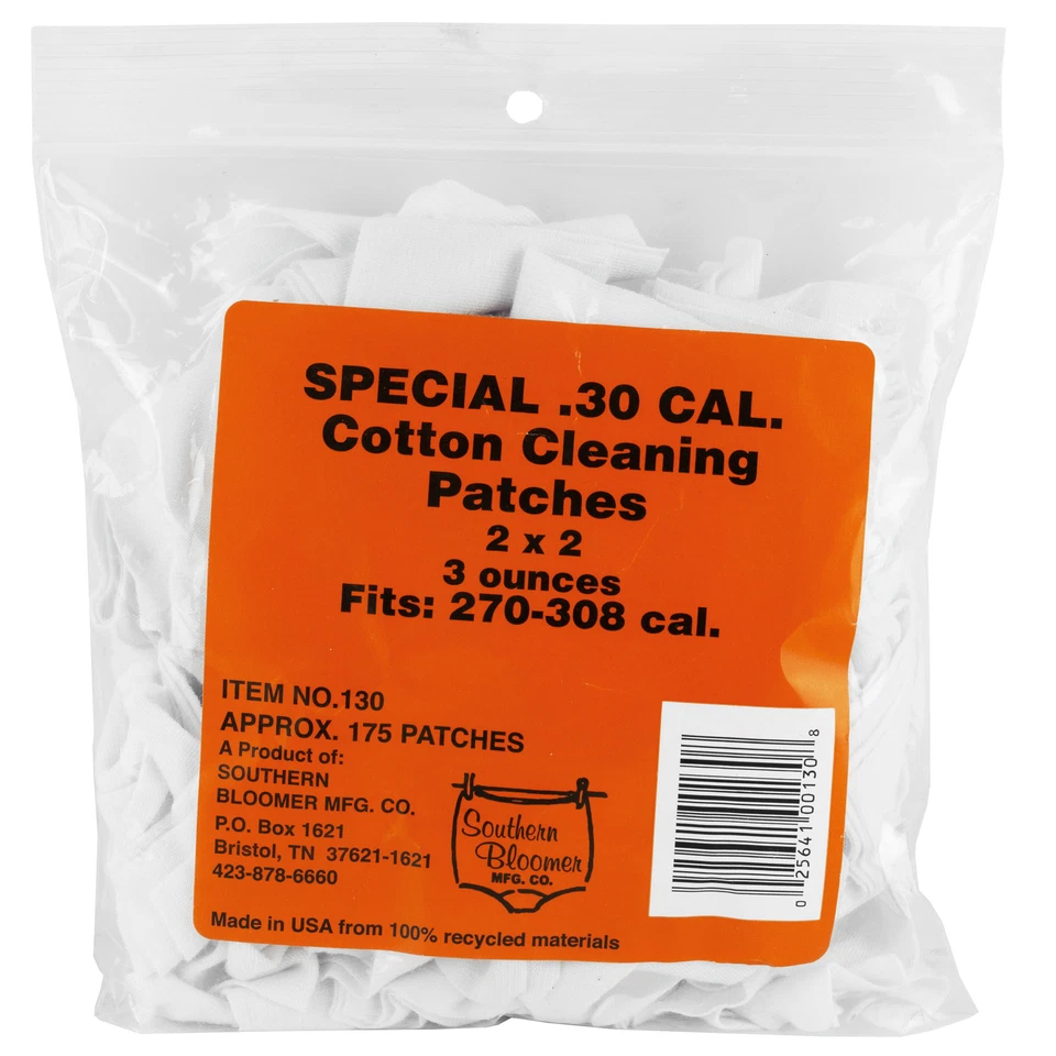Southern Bloomer 2x2 Inch Cotton Cleaning Patches BULK Caliber .30 Count 130