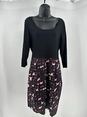 DKNY Black Red White Long Sleeve Dot Print Cocktail Dress Size 14 Scoop Neck - Image 1 of 4