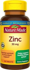 Nature Made Zinc 30 mg Dietary Supplement Immune Health Antioxidant 100 Tabs - Picture 1 of 9