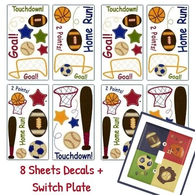 NoJo Sports ~ 2 Packs Wall Decal Stickers + Little MVP Vintage-Look Switchplate - Image 1 of 4