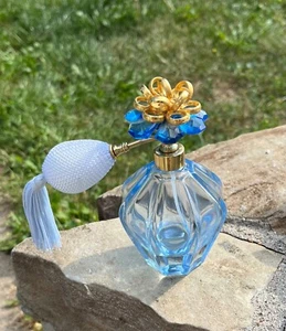 Vintage IRICE Light Blue Flower-Top Crystal Parfum Flakon Austria Neu Birne - Bild 1 von 10